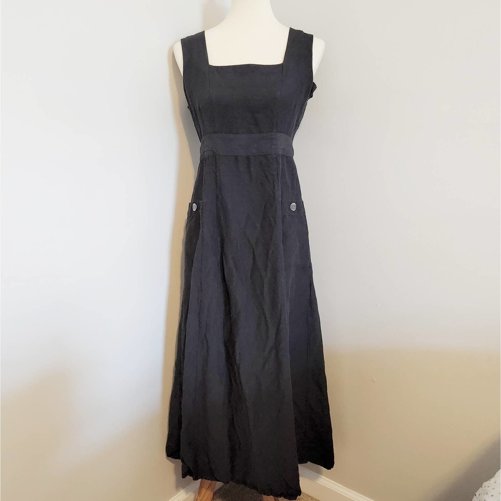 Limited America Vintage Linen Blend Sleeveless Button Down Dress with Pockets